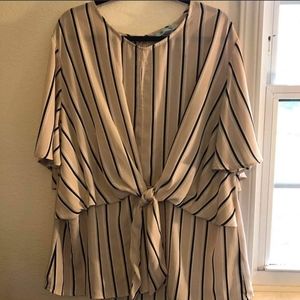 Stripe tie front blouse